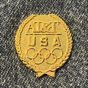 AT&T Olympic Pin ~  Sponsor ~ 1992 ~ undated ~ USA Team ~ 5 rings ~ Goldtone